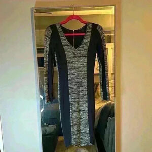 French Collection Long Sleeve Navy Jersey Bodycon Dress with Zipper | Size 2